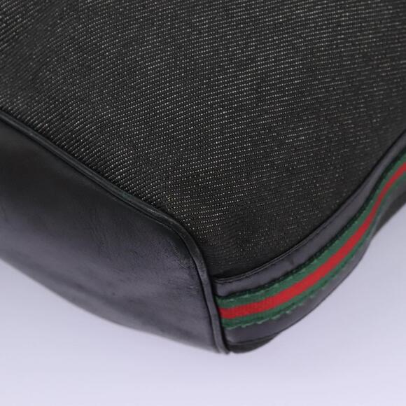 GUCCI Web Sherry Line Shoulder Bag Denim Black Red Green - Picture 11 of 16